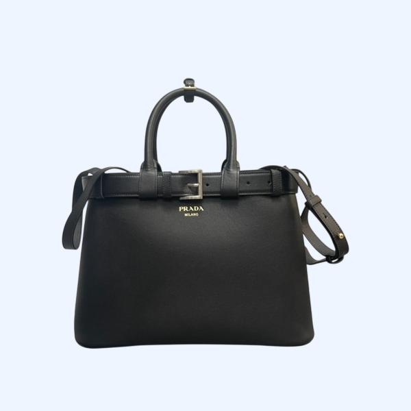 [ Prada ] 프라다 더블 벨트 버클 가죽 백 미디엄