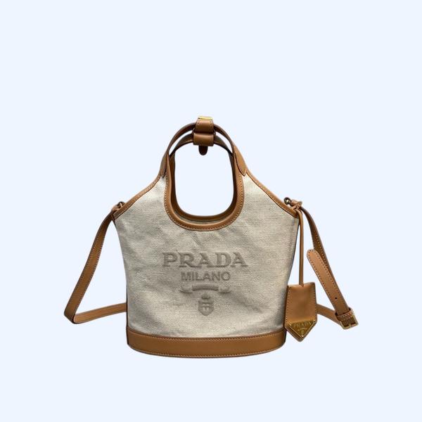 [ Prada ] 프라다 리넨 혼방 및 가죽 토트백 스몰