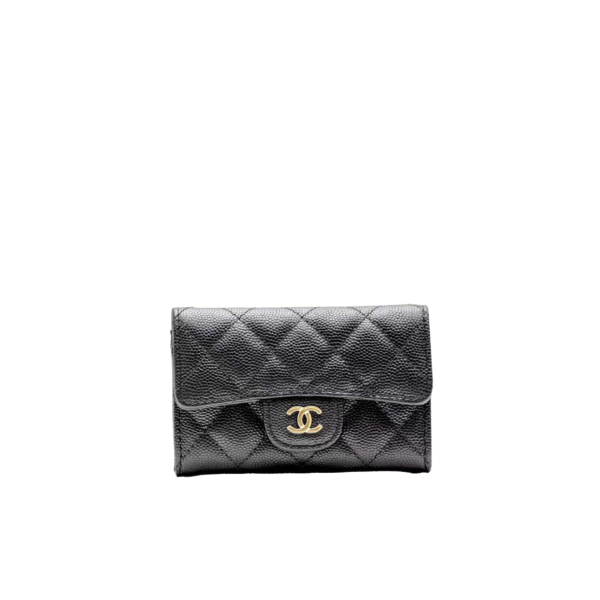 [Chanel] 샤넬 퀼티드 캐비어 가죽 플랩 카드 홀더